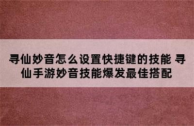 寻仙妙音怎么设置快捷键的技能 寻仙手游妙音技能爆发最佳搭配